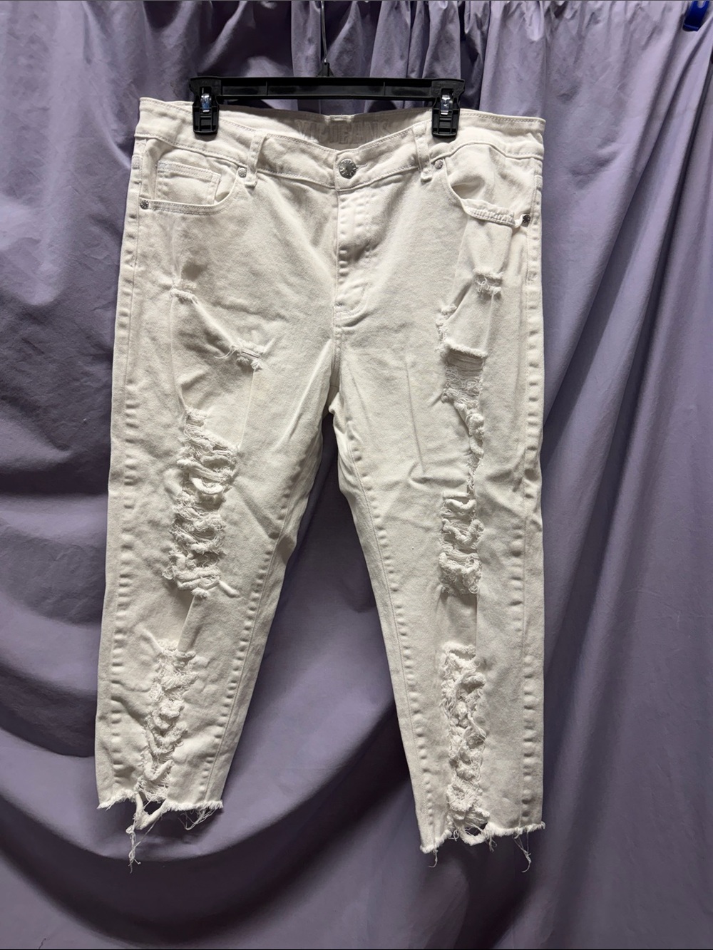 VIP White Distressed Cropped Jeans
